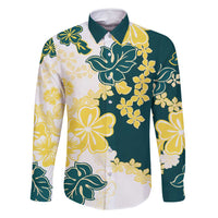 Yelow Teal Hibiscus Plumeria Floral Family Matching Tank Maxi Dress and Hawaiian Shirt LT01 Dad's Shirt - Long Sleeve Yellow - Polynesian Pride