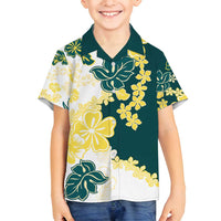 Yelow Teal Hibiscus Plumeria Floral Family Matching Tank Maxi Dress and Hawaiian Shirt LT01 Son's Shirt Yellow - Polynesian Pride