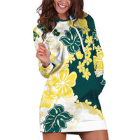 Yelow Teal Hibiscus Plumeria Floral Hoodie Dress - Polynesian Pride