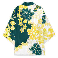 Yelow Teal Hibiscus Plumeria Floral Kimono LT01 - Polynesian Pride