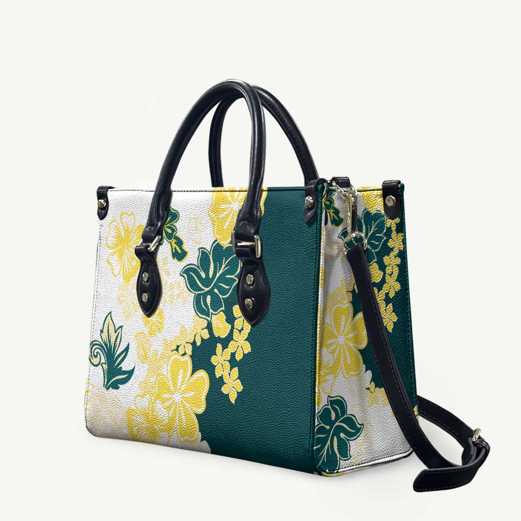 Yelow Teal Hibiscus Plumeria Floral Leather Bag - Polynesian Pride