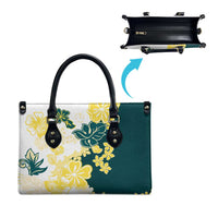 Yelow Teal Hibiscus Plumeria Floral Leather Bag - Polynesian Pride