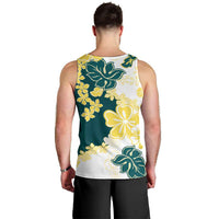 Yelow Teal Hibiscus Plumeria Floral Men Tank Top - Polynesian Pride