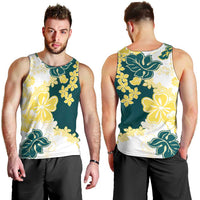 Yelow Teal Hibiscus Plumeria Floral Men Tank Top - Polynesian Pride