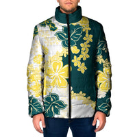 Yelow Teal Hibiscus Plumeria Floral Padded Jacket - Polynesian Pride
