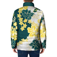 Yelow Teal Hibiscus Plumeria Floral Padded Jacket - Polynesian Pride