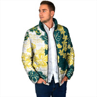 Yelow Teal Hibiscus Plumeria Floral Padded Jacket - Polynesian Pride