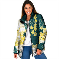 Yelow Teal Hibiscus Plumeria Floral Padded Jacket - Polynesian Pride