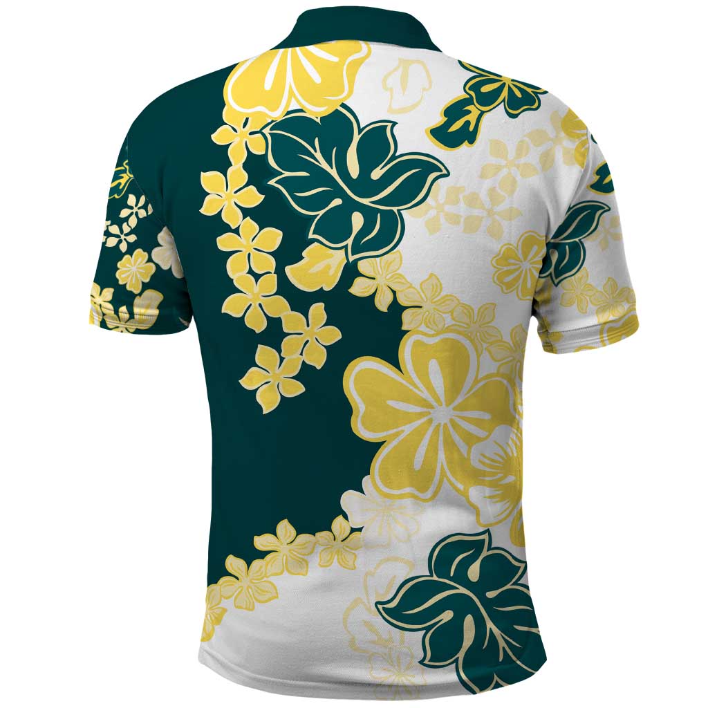 Yelow Teal Hibiscus Plumeria Floral Polo Shirt - Polynesian Pride