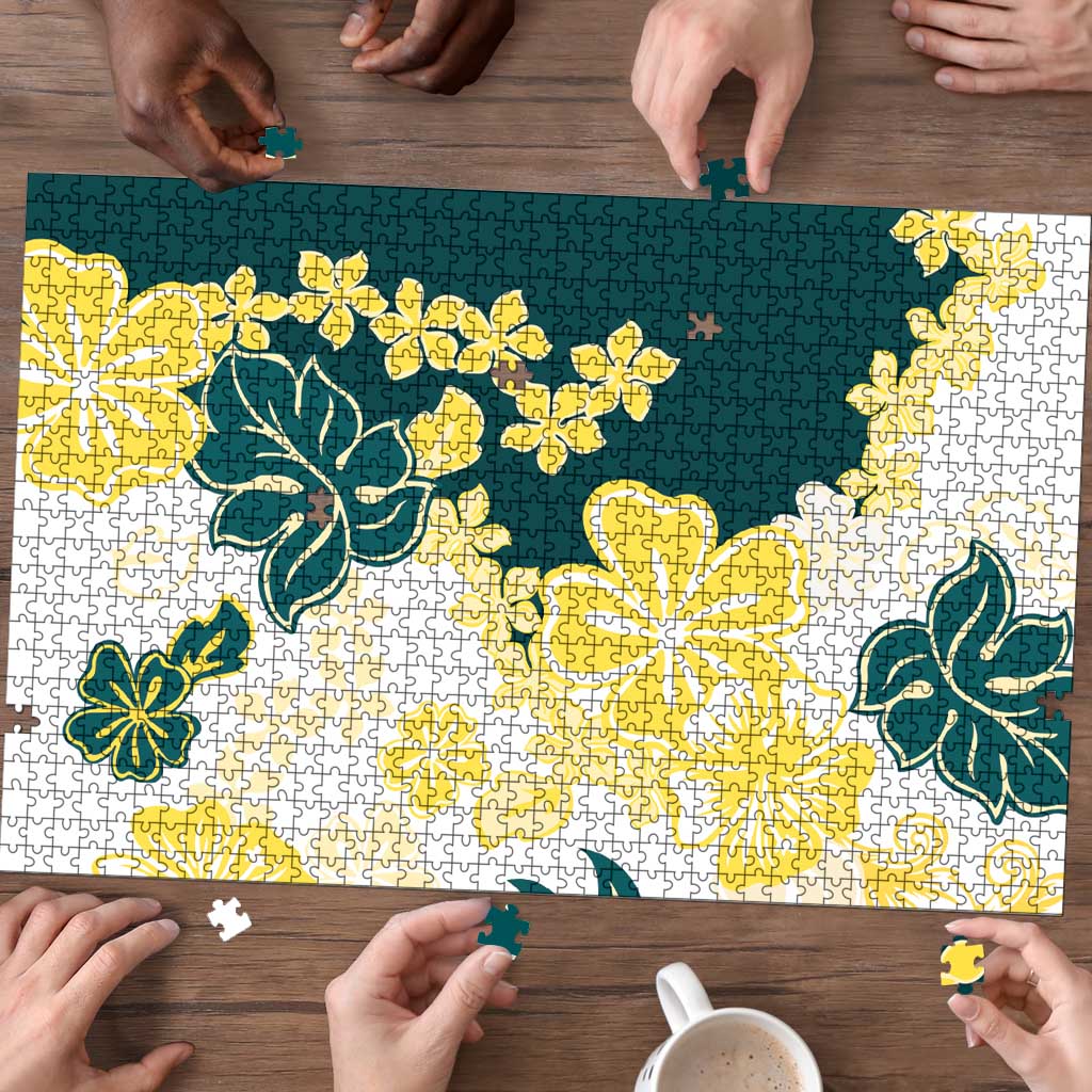 Yelow Teal Hibiscus Plumeria Floral Puzzle LT01 - Polynesian Pride