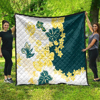 Yelow Teal Hibiscus Plumeria Floral Quilt LT01 - Polynesian Pride