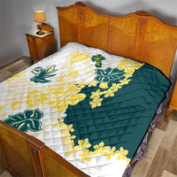 Yelow Teal Hibiscus Plumeria Floral Quilt LT01 - Polynesian Pride