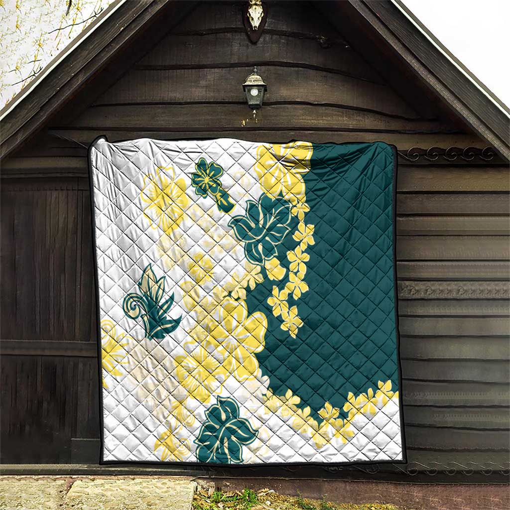 Yelow Teal Hibiscus Plumeria Floral Quilt LT01 - Polynesian Pride