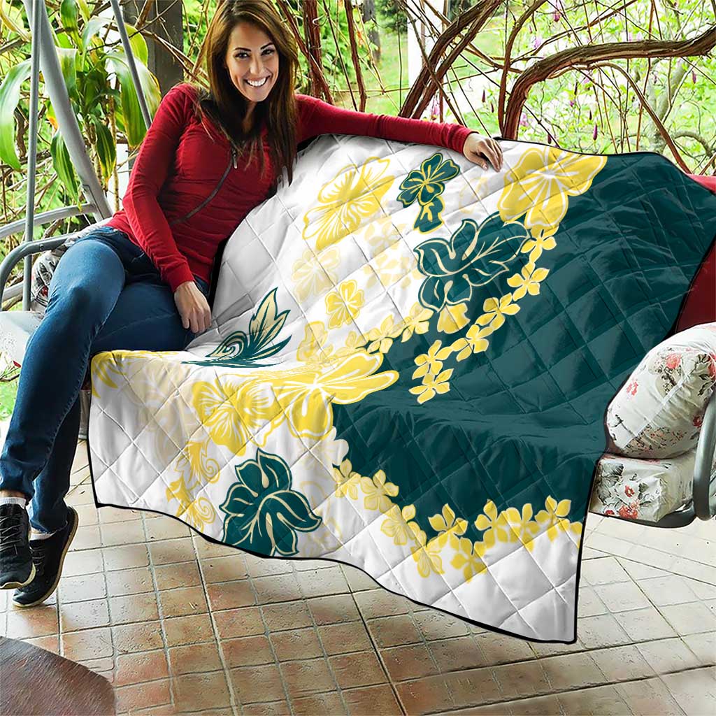 Yelow Teal Hibiscus Plumeria Floral Quilt LT01 - Polynesian Pride