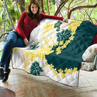 Yelow Teal Hibiscus Plumeria Floral Quilt LT01 - Polynesian Pride