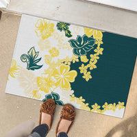 Yelow Teal Hibiscus Plumeria Floral Rubber Doormat LT01 - Polynesian Pride