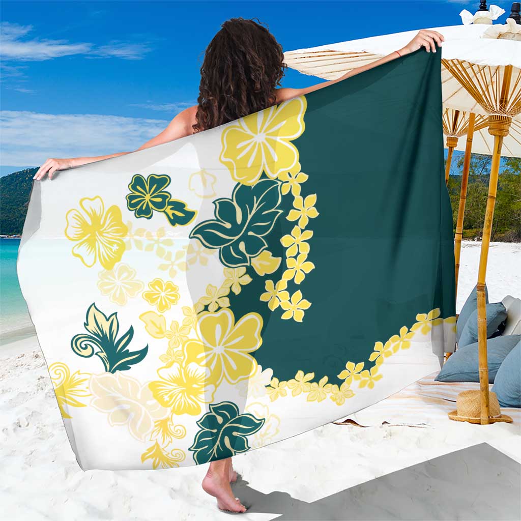 Yelow Teal Hibiscus Plumeria Floral Sarong LT01 One Size 44 x 66 inches Yellow - Polynesian Pride