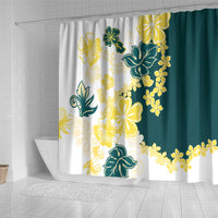 Yelow Teal Hibiscus Plumeria Floral Shower Curtain - Polynesian Pride