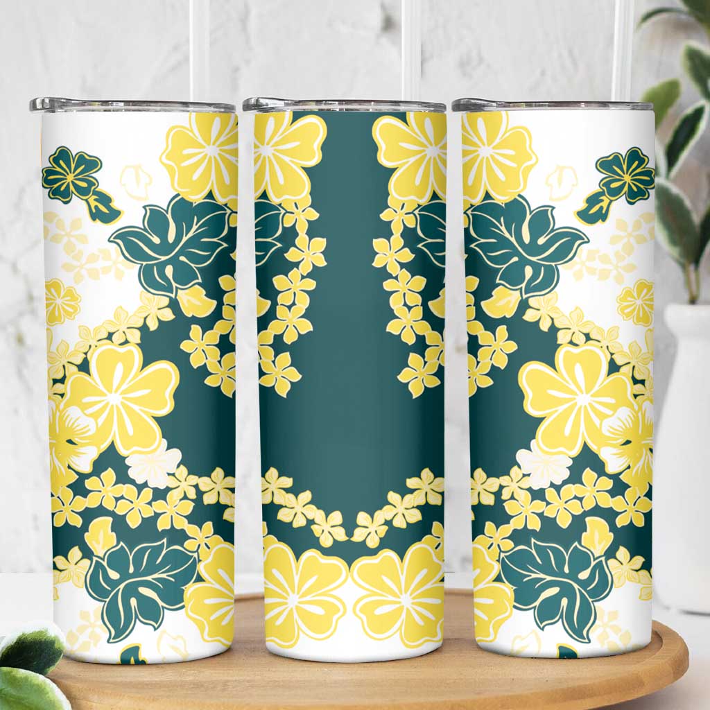 Yelow Teal Hibiscus Plumeria Floral Skinny Tumbler - Polynesian Pride