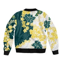 Yelow Teal Hibiscus Plumeria Floral Sleeve Zip Bomber Jacket LT01 - Polynesian Pride