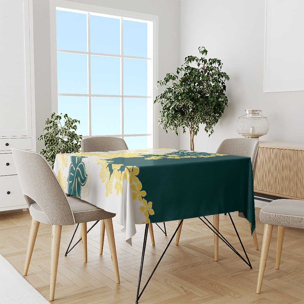 Yelow Teal Hibiscus Plumeria Floral Tablecloth - Polynesian Pride