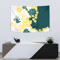 Yelow Teal Hibiscus Plumeria Floral Tapestry - Polynesian Pride