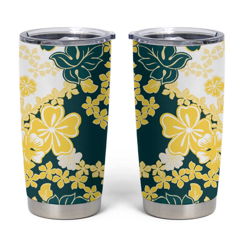 Yelow Teal Hibiscus Plumeria Floral Tumbler Cup - Polynesian Pride