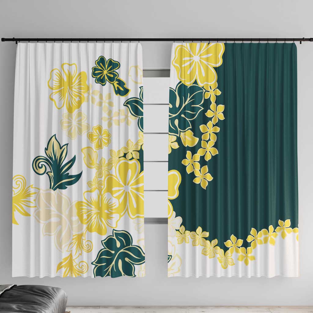 Yelow Teal Hibiscus Plumeria Floral Window Curtain LT01 With Hooks Yellow - Polynesian Pride