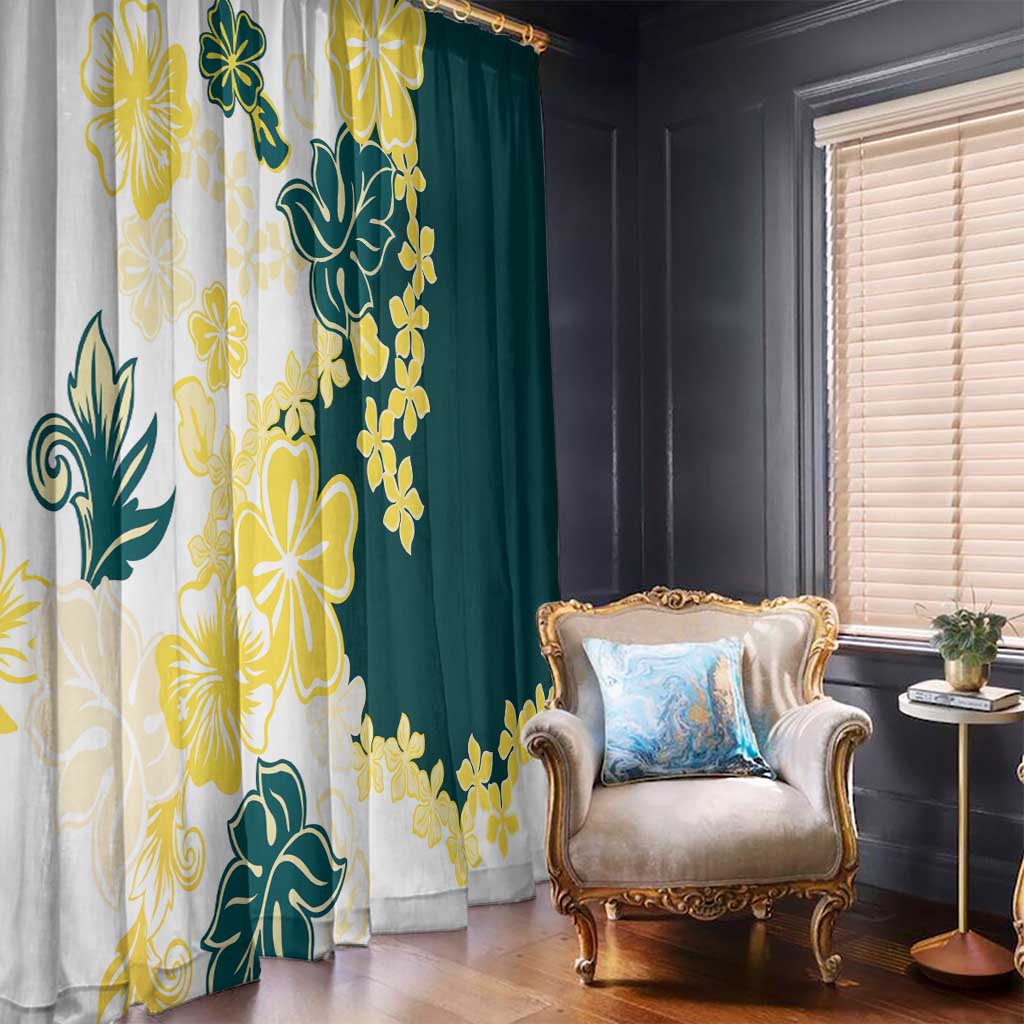 Yelow Teal Hibiscus Plumeria Floral Window Curtain LT01 - Polynesian Pride