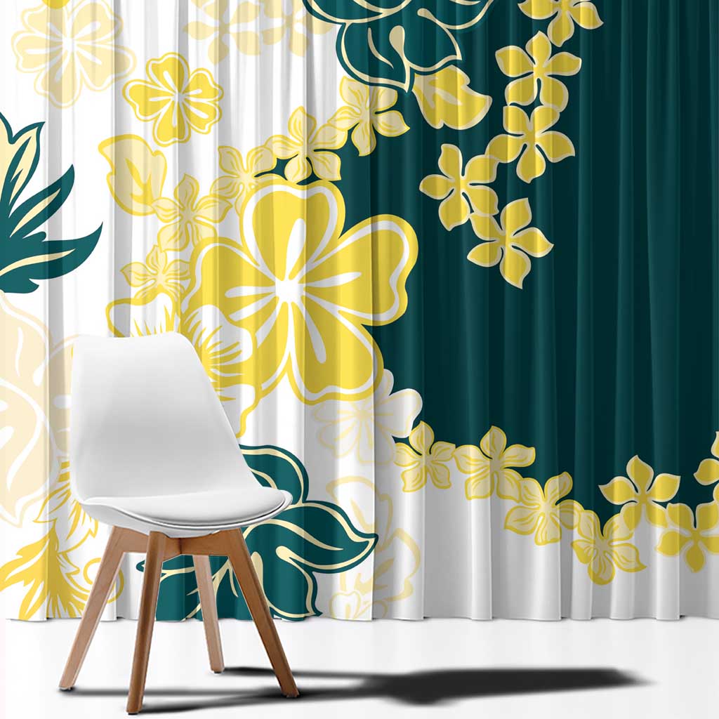Yelow Teal Hibiscus Plumeria Floral Window Curtain LT01 - Polynesian Pride