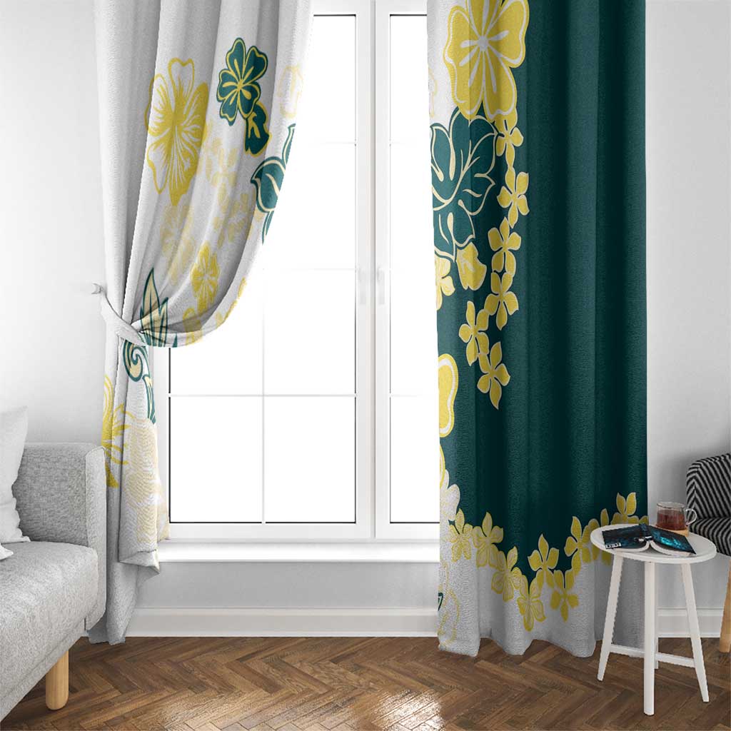 Yelow Teal Hibiscus Plumeria Floral Window Curtain LT01 - Polynesian Pride