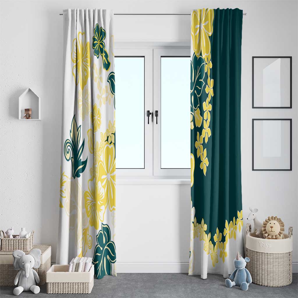 Yelow Teal Hibiscus Plumeria Floral Window Curtain LT01 - Polynesian Pride