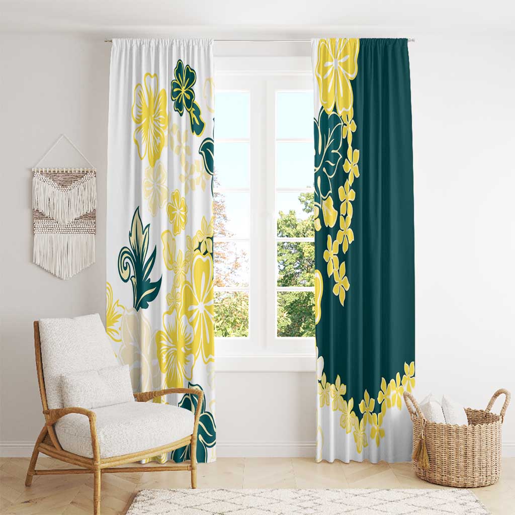 Yelow Teal Hibiscus Plumeria Floral Window Curtain LT01 - Polynesian Pride