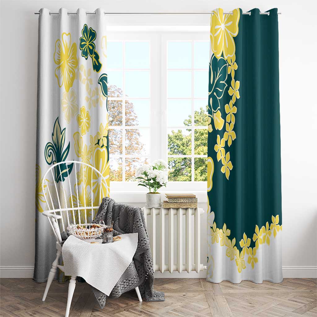 Yelow Teal Hibiscus Plumeria Floral Window Curtain LT01 - Polynesian Pride