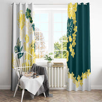 Yelow Teal Hibiscus Plumeria Floral Window Curtain LT01 - Polynesian Pride