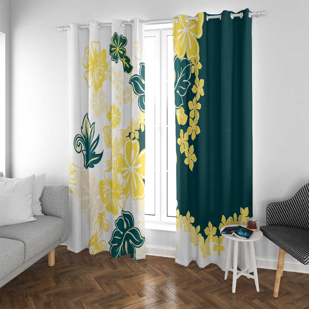 Yelow Teal Hibiscus Plumeria Floral Window Curtain LT01 With Grommets Yellow - Polynesian Pride