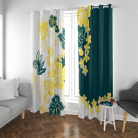 Yelow Teal Hibiscus Plumeria Floral Window Curtain LT01 With Grommets Yellow - Polynesian Pride