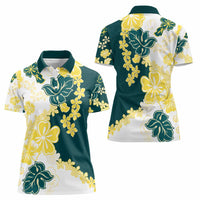 Yelow Teal Hibiscus Plumeria Floral Women Polo Shirt - Polynesian Pride