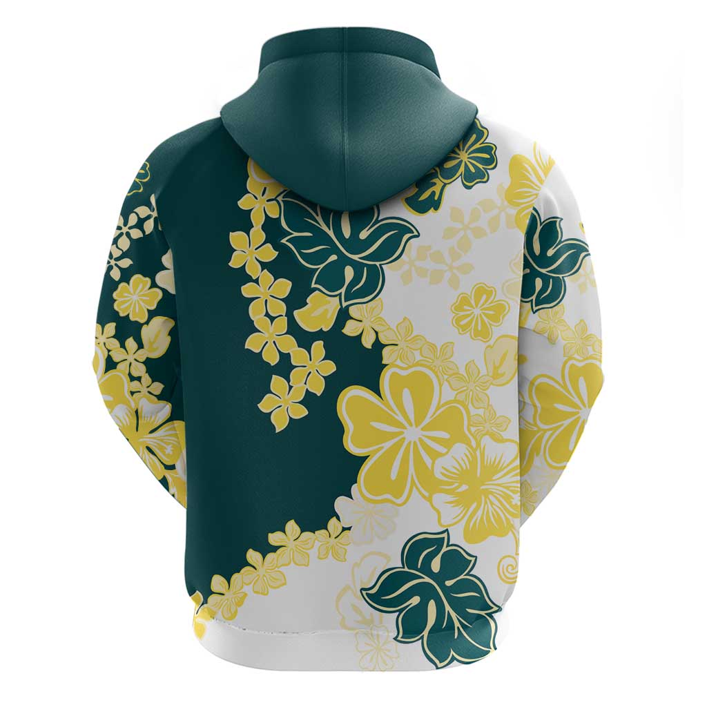 Yelow Teal Hibiscus Plumeria Floral Zip Hoodie - Polynesian Pride