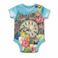 Personalized It's 5 o'clock Somewhere Baby Onesie Hawaiian Tropical Parrots
