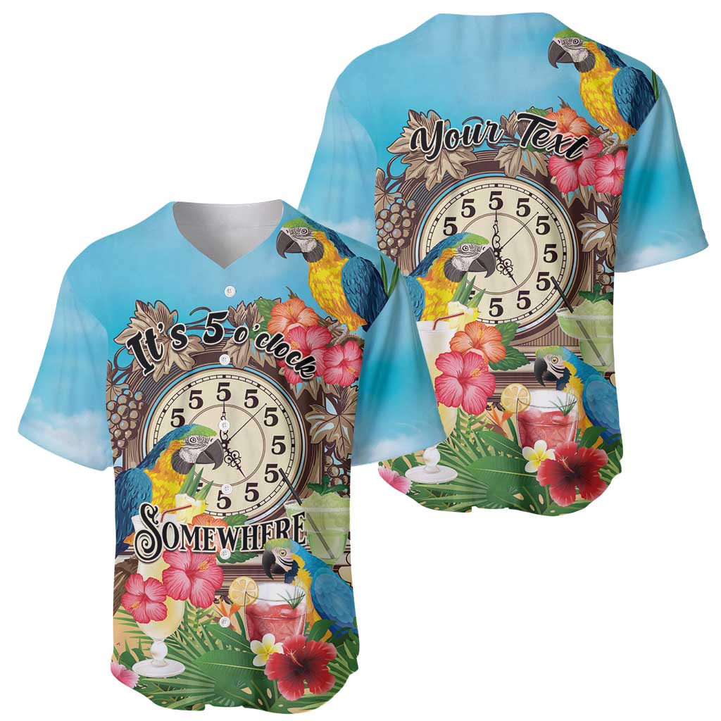 Personalized It's 5 o'clock Somewhere Baseball Jersey Hawaiian Tropical Parrots - Polynesian Pride
