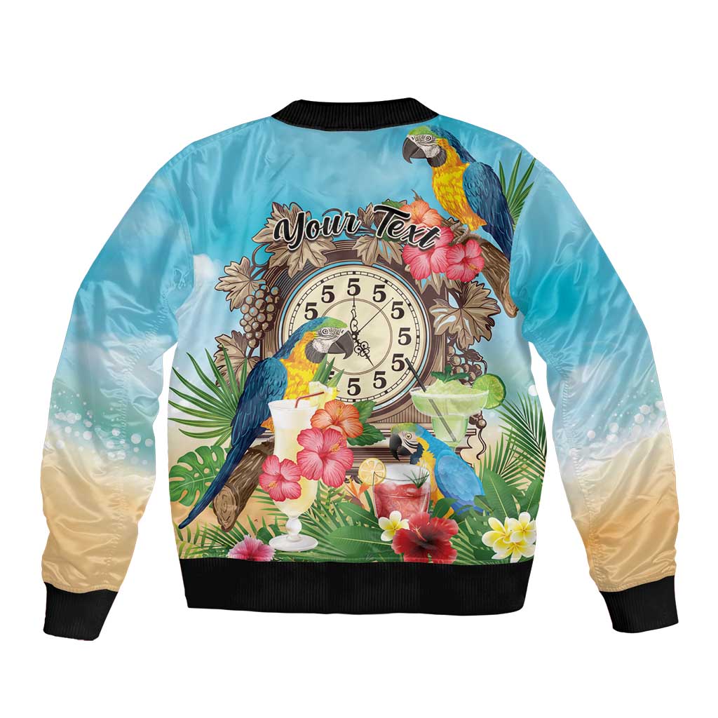 Personalized It's 5 o'clock Somewhere Bomber Jacket Hawaiian Tropical Parrots - Polynesian Pride