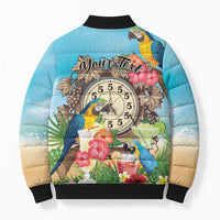 Personalized It's 5 o'clock Somewhere Bomber Puffer Jacket Hawaiian Tropical Parrots - Polynesian Pride