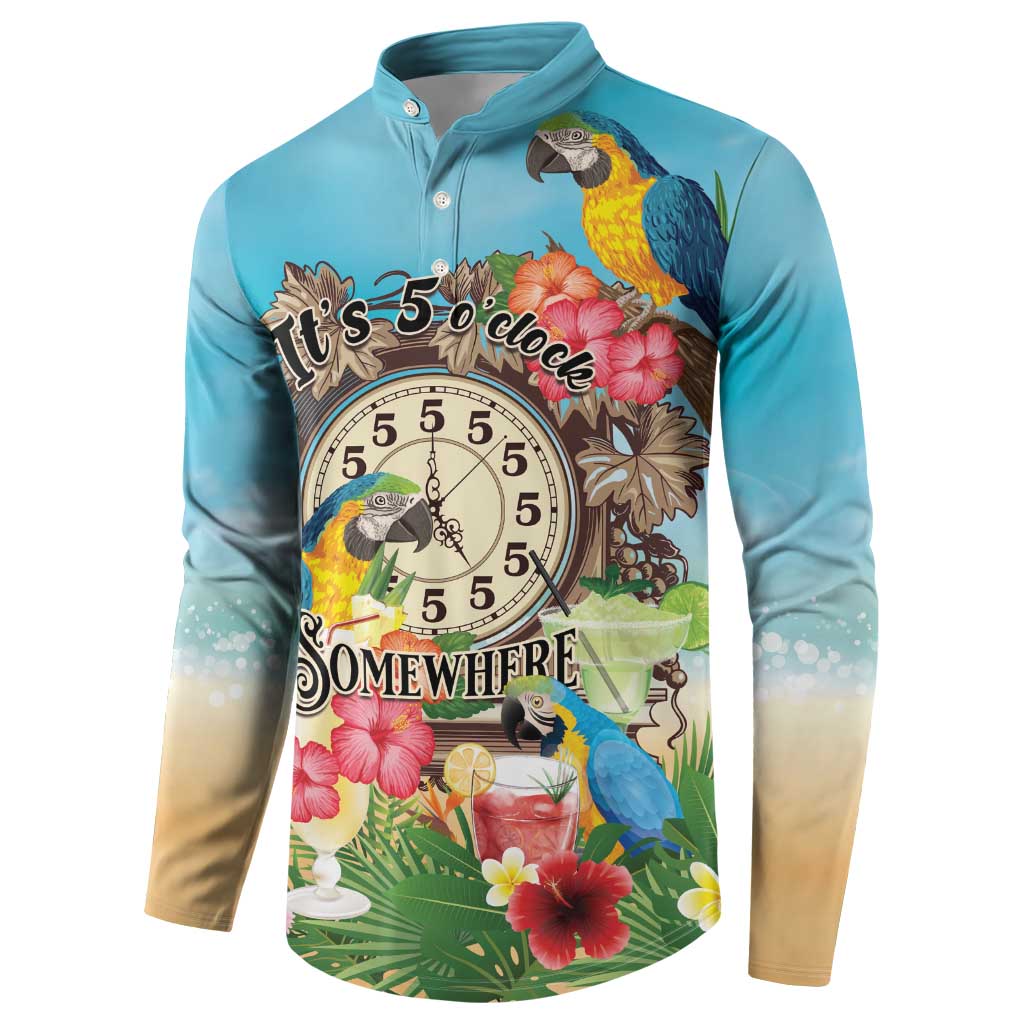 Personalized It's 5 o'clock Somewhere Button Sweatshirt Hawaiian Tropical Parrots - Polynesian Pride