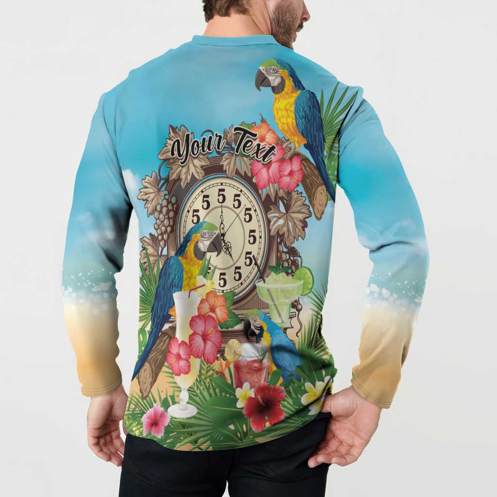 Personalized It's 5 o'clock Somewhere Button Sweatshirt Hawaiian Tropical Parrots - Polynesian Pride