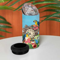 Personalized It's 5 o'clock Somewhere 4 in 1 Can Cooler Tumbler Hawaiian Tropical Parrots - Polynesian Pride