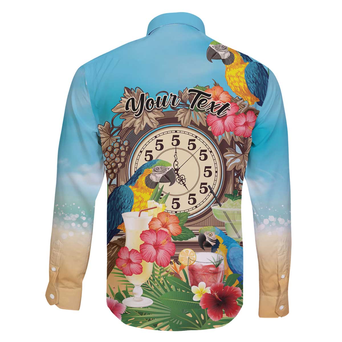 Personalized It's 5 o'clock Somewhere Family Matching Off The Shoulder Long Sleeve Dress and Hawaiian Shirt Hawaiian Tropical Parrots - Polynesian Pride