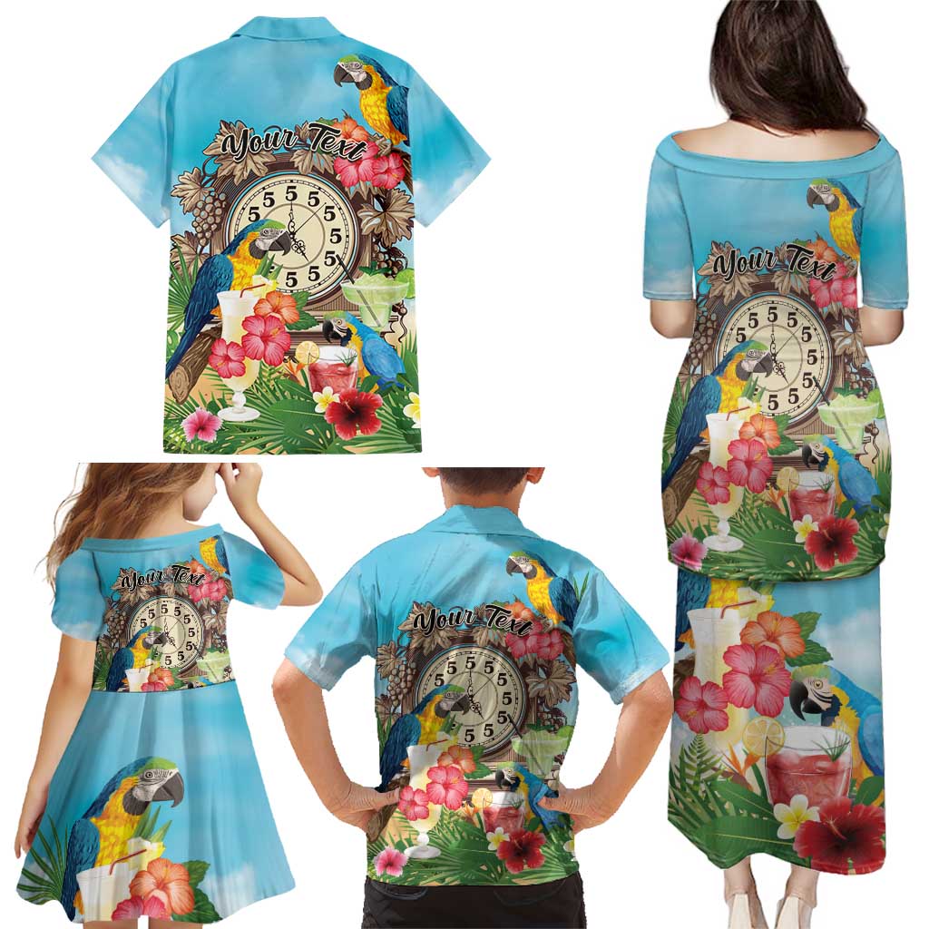 Personalized It's 5 o'clock Somewhere Family Matching Puletasi and Hawaiian Shirt Hawaiian Tropical Parrots - Polynesian Pride