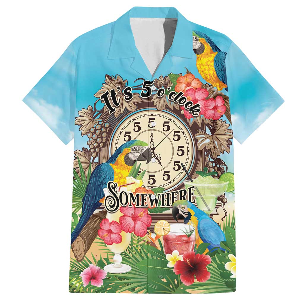 Personalized It's 5 o'clock Somewhere Family Matching Puletasi and Hawaiian Shirt Hawaiian Tropical Parrots - Polynesian Pride