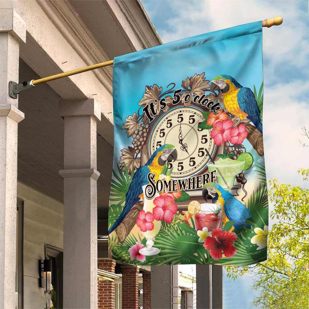 It's 5 o'clock Somewhere Garden Flag Hawaiian Tropical Parrots - Polynesian Pride